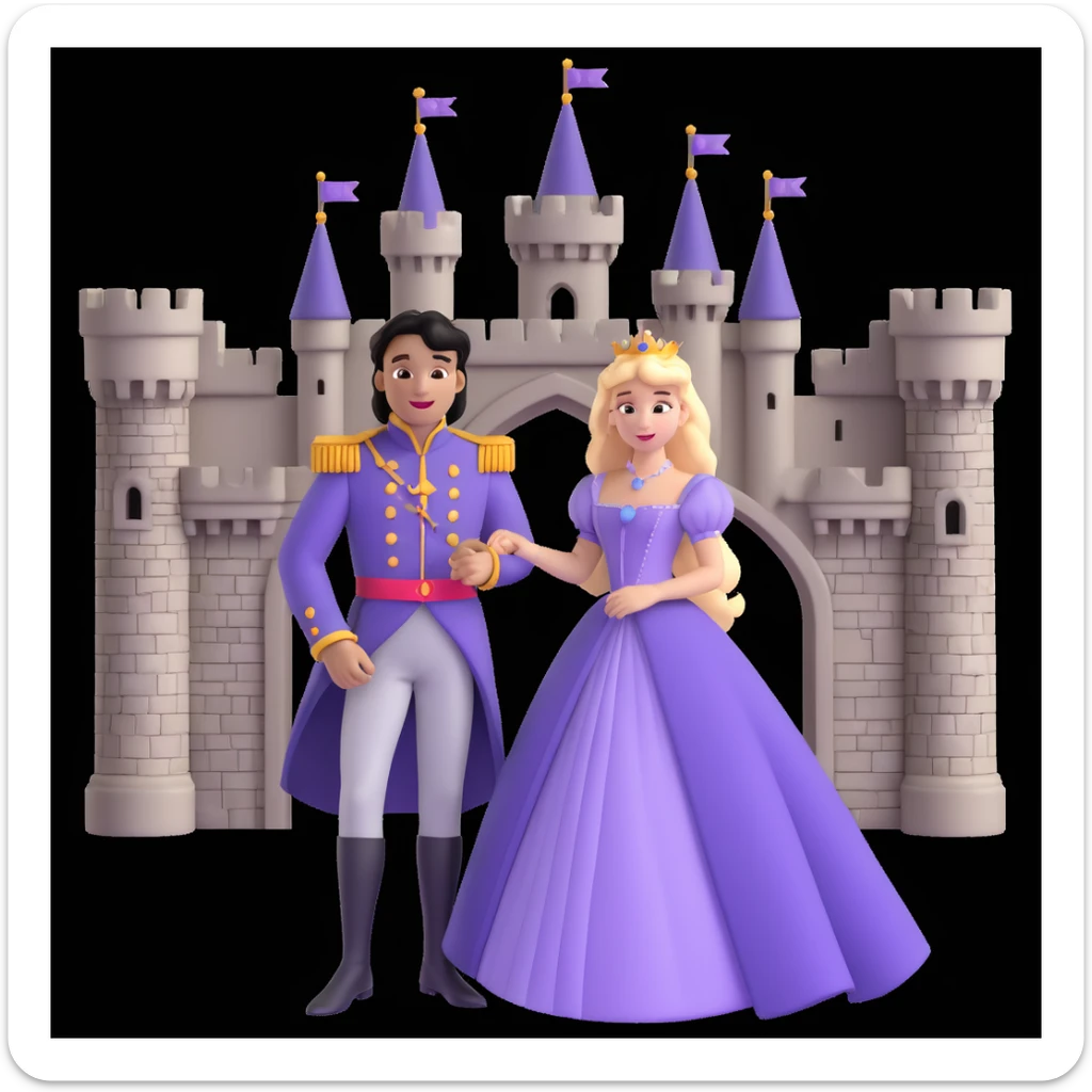 prince and princess disny dress close up photo in castle sticker