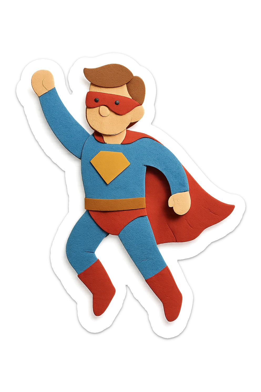 A superhero in the style of a paper craft sticker