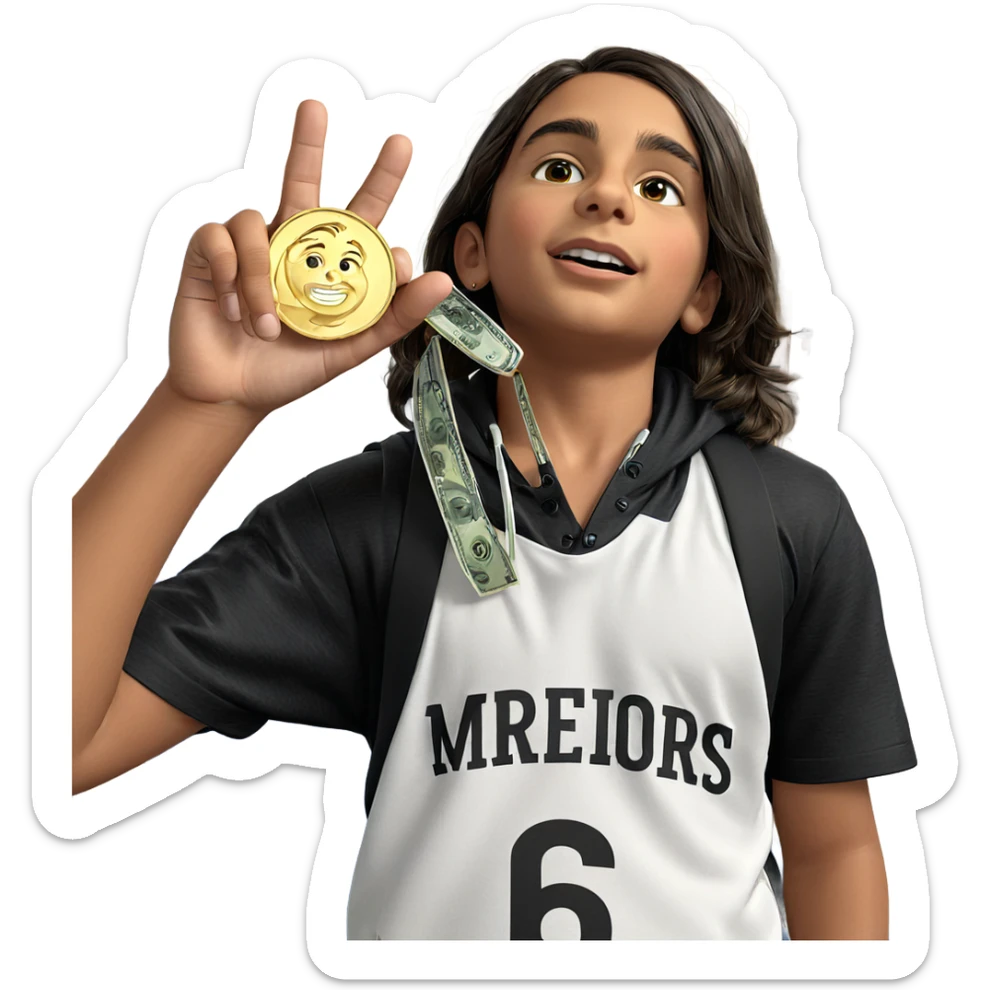 boy with coin indoors sticker