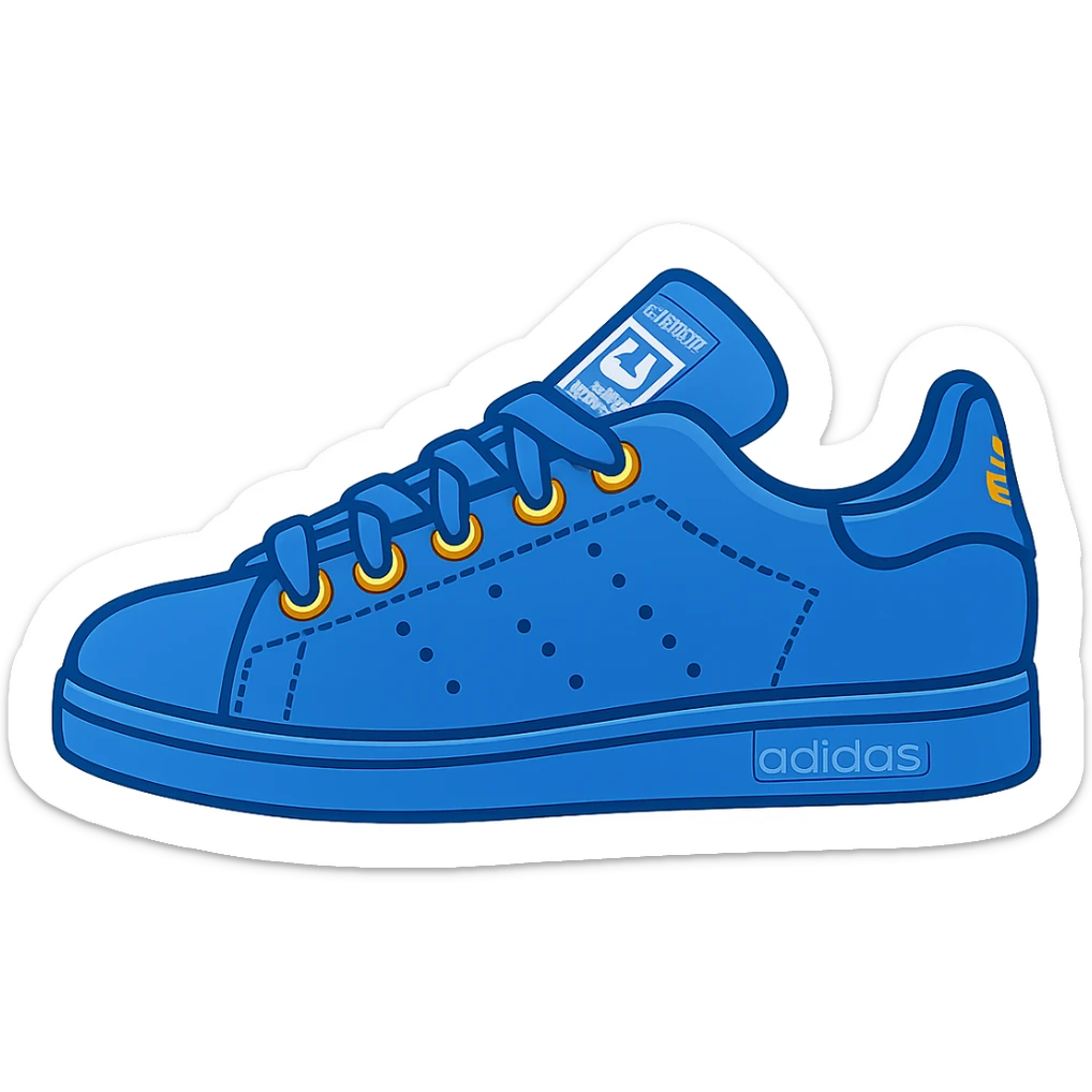 Add visible laces detail to the single blue adidas Stan Smith shoe in emoji style with no background. sticker