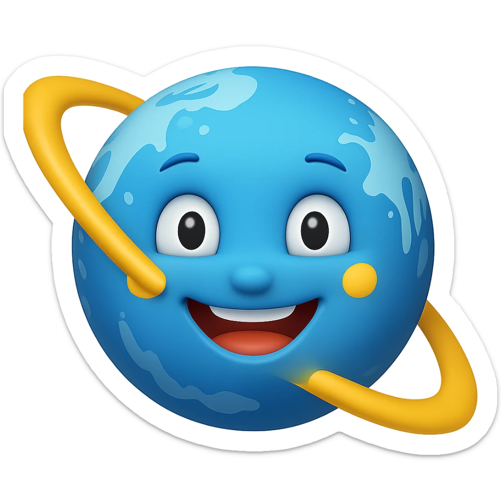 Add a ring around the cute planet with a cheerful face emoji style, no background. Keep the emoji style look and feel. sticker