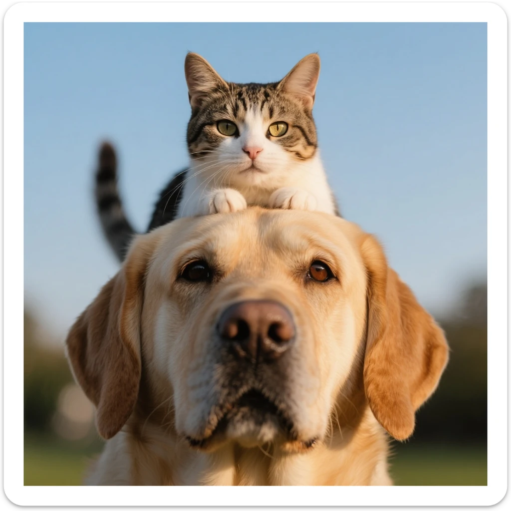 A cat on the head of dog sticker