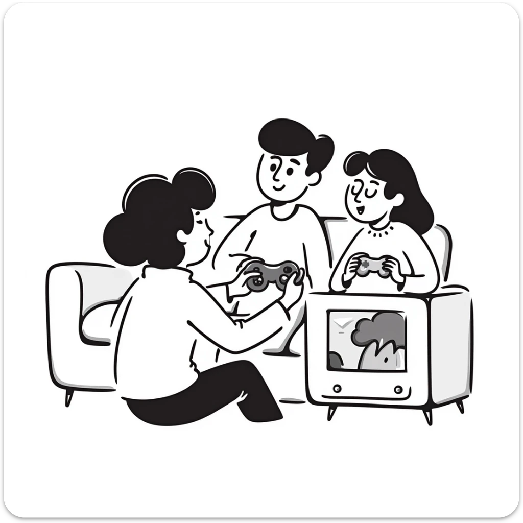 A person plays with the GameCube on tv with friends, sitting in the couch sticker