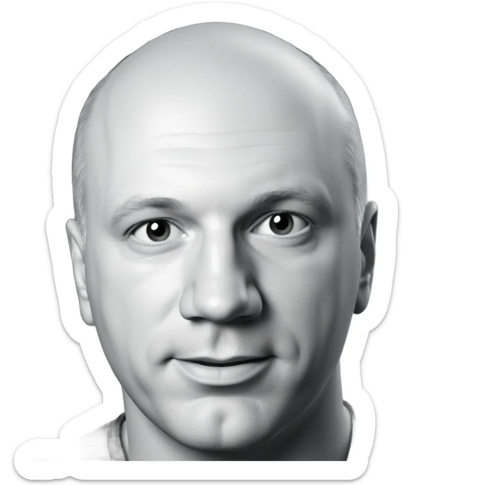 bald male portrait in greyscale sticker