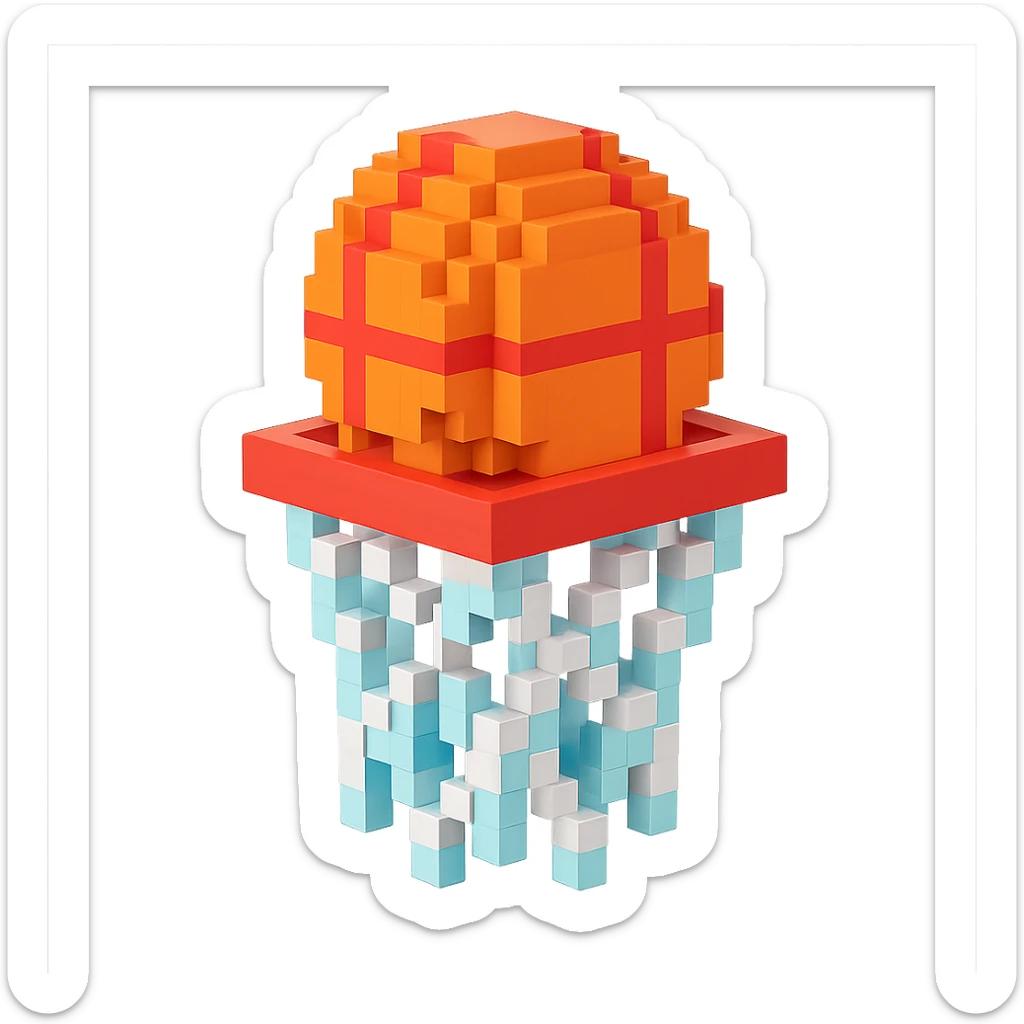 Voxel-style basketball in a net, no background, variation 8. sticker