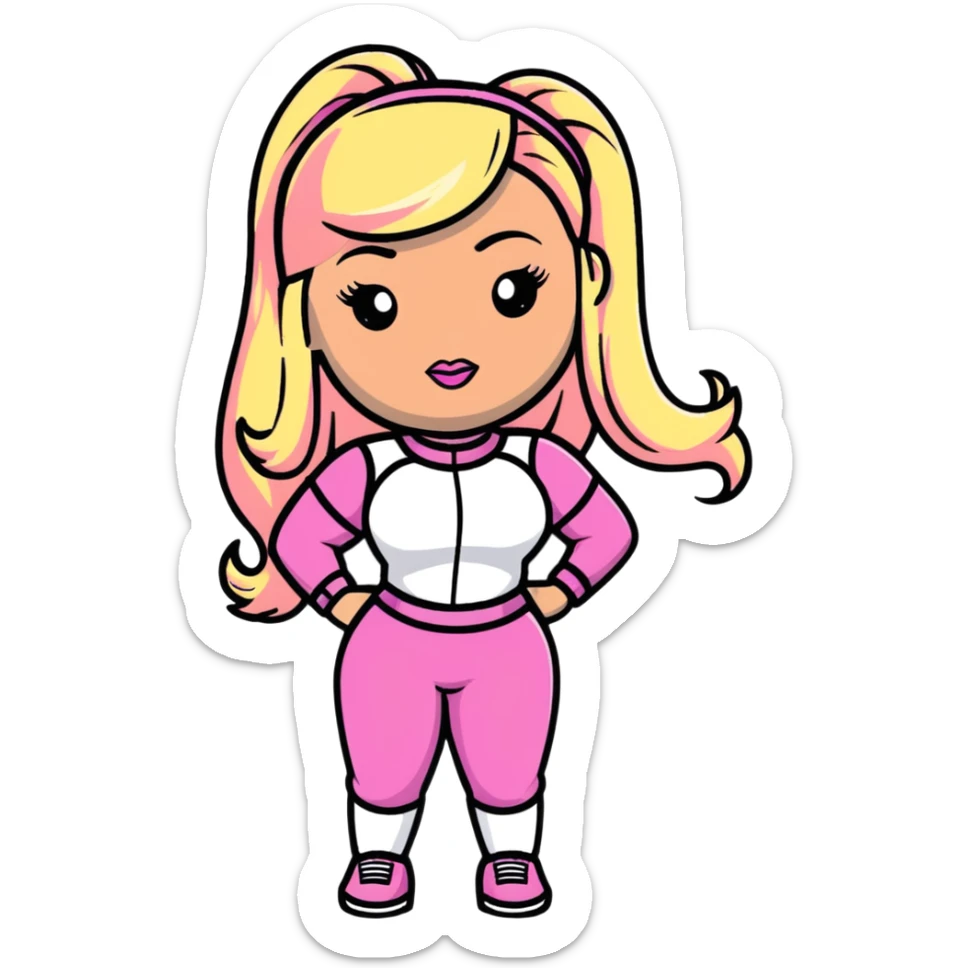 Nicki Minaj wearing a pink outfit with hair that is half blonde and half pink sticker
