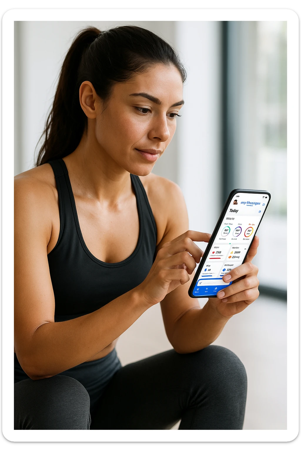 Donna sportiva che usa app contacalorie come myfitnesspal sticker