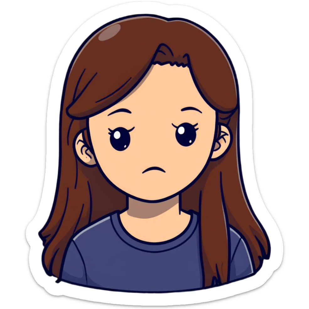 Teenage girl with long brown hair and sad expression, Hannah Baker character sticker