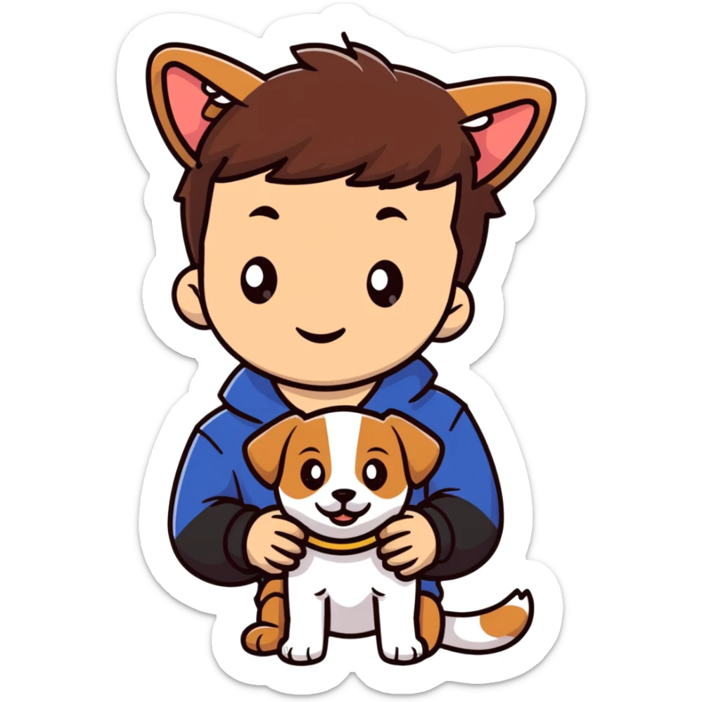boy with puppy ears brown hair pale skin sticker