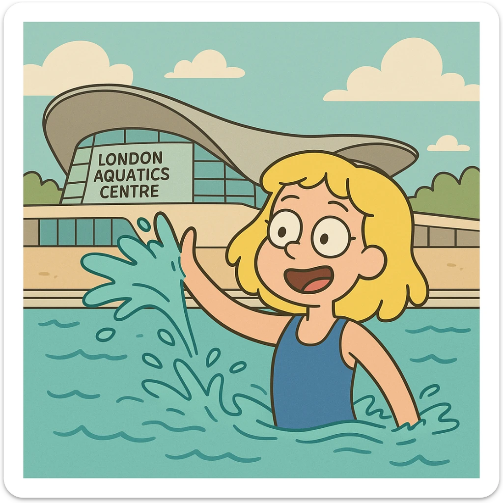 aqua splash london aquatics centre a girl yellow hair blue swimming suits sticker