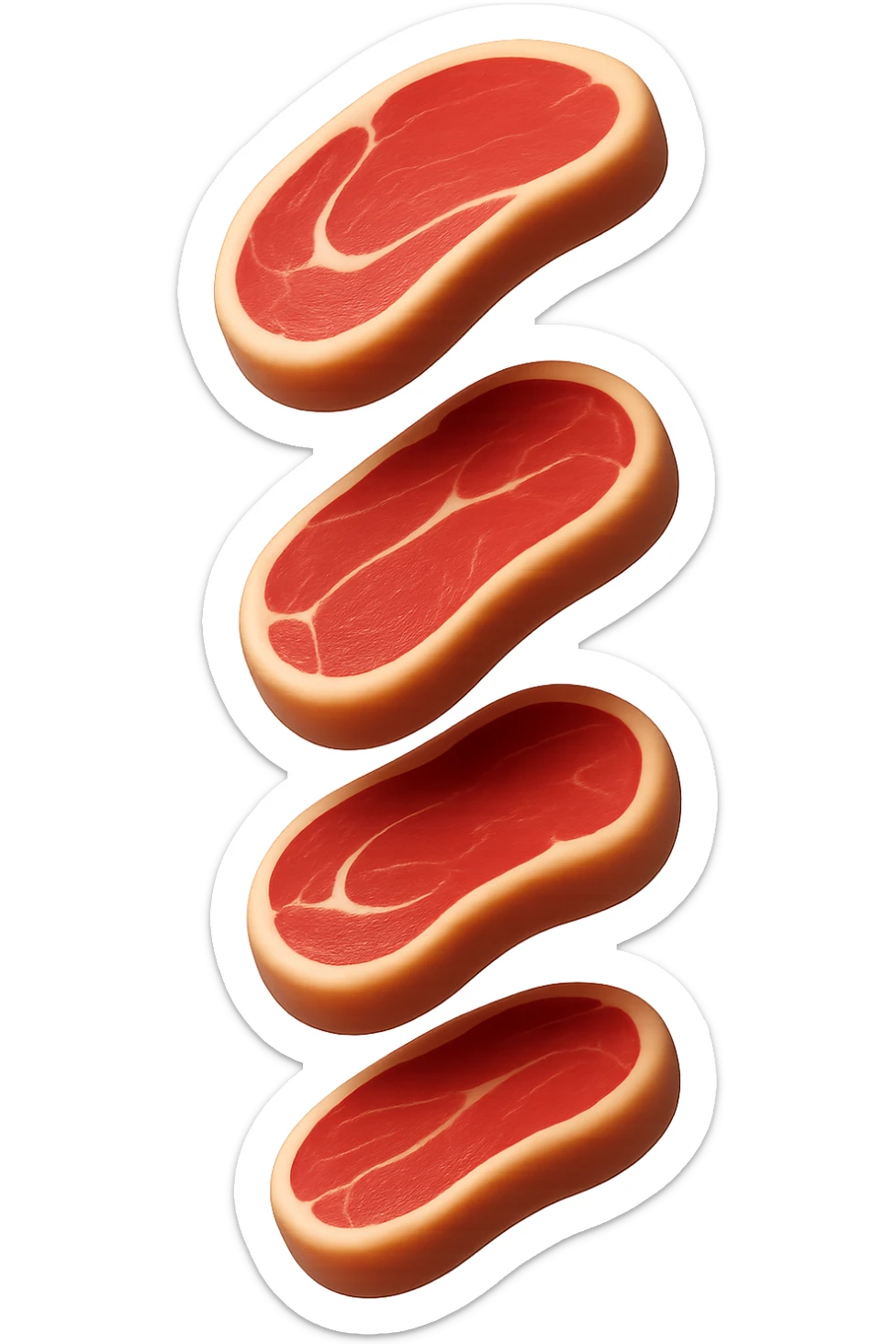 emoji stile iphone in 3d di fette di carne che cadono verticalmente dall'alto, iperrealistico 4k sticker