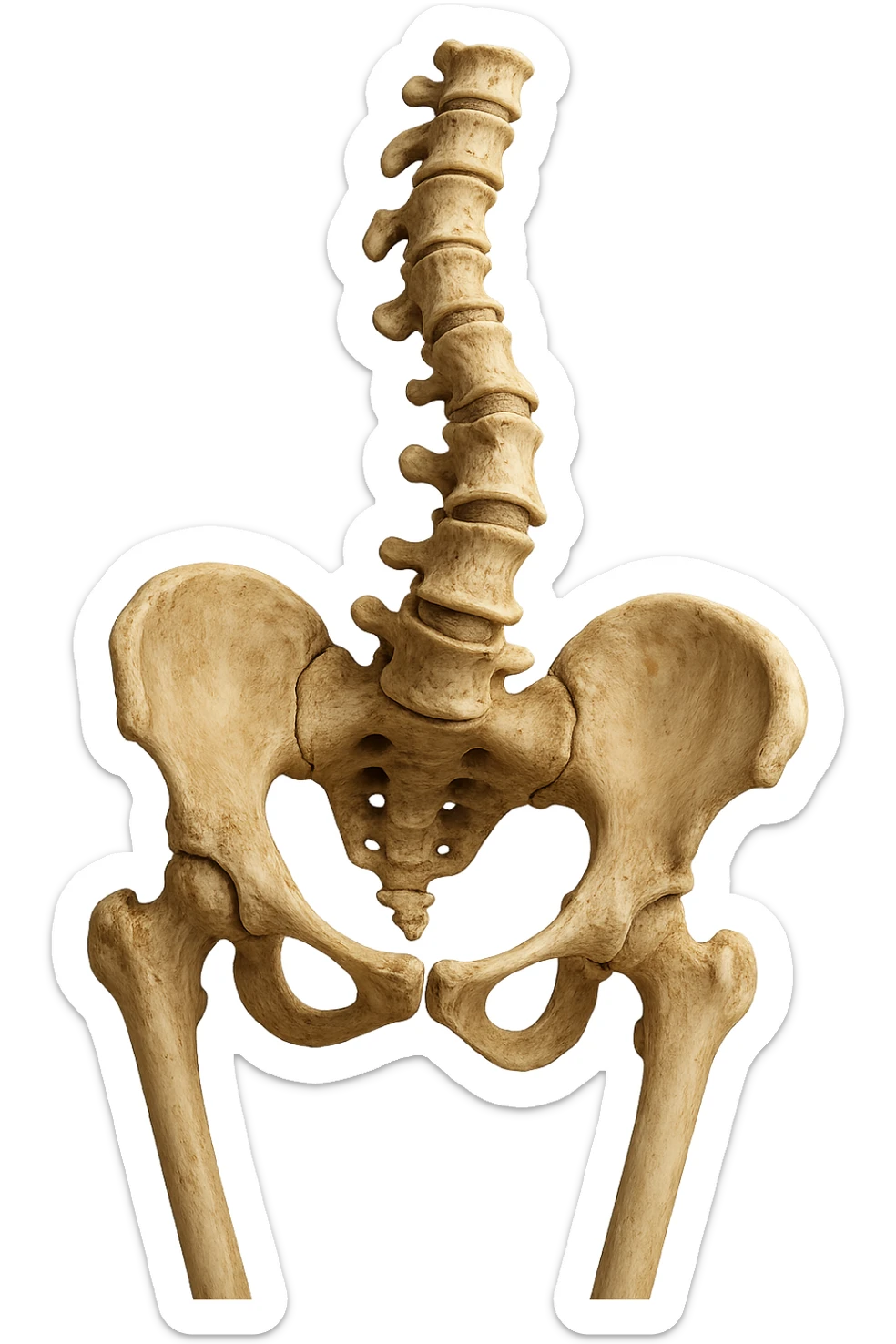 OSSA DI UN BACINO UMANO STORTO CON SPINA DORSALE STORTA, IPERREALISTICO 4K sticker