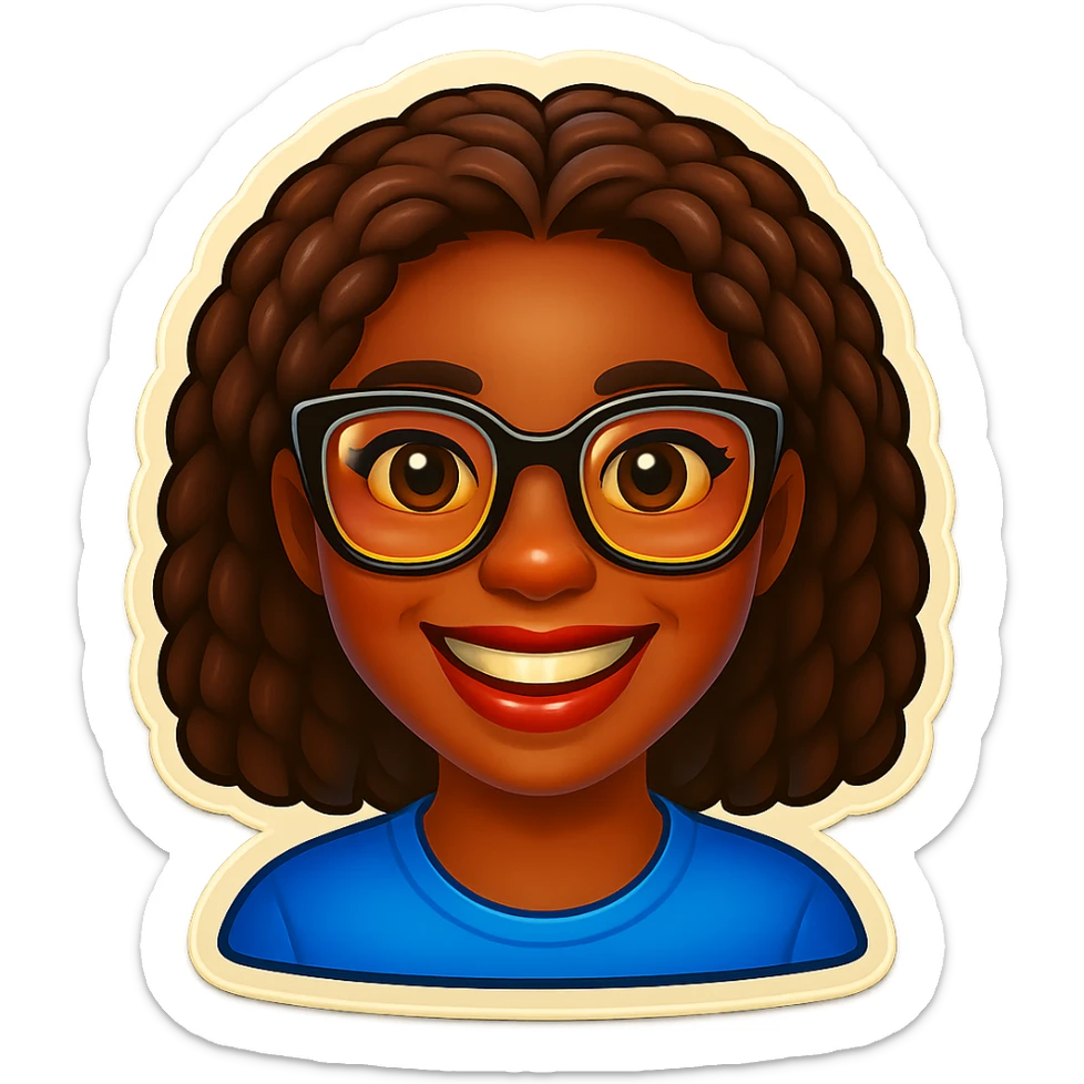 Add glasses to the Kemi Badenoch smiling emoji, keep the background transparent. sticker