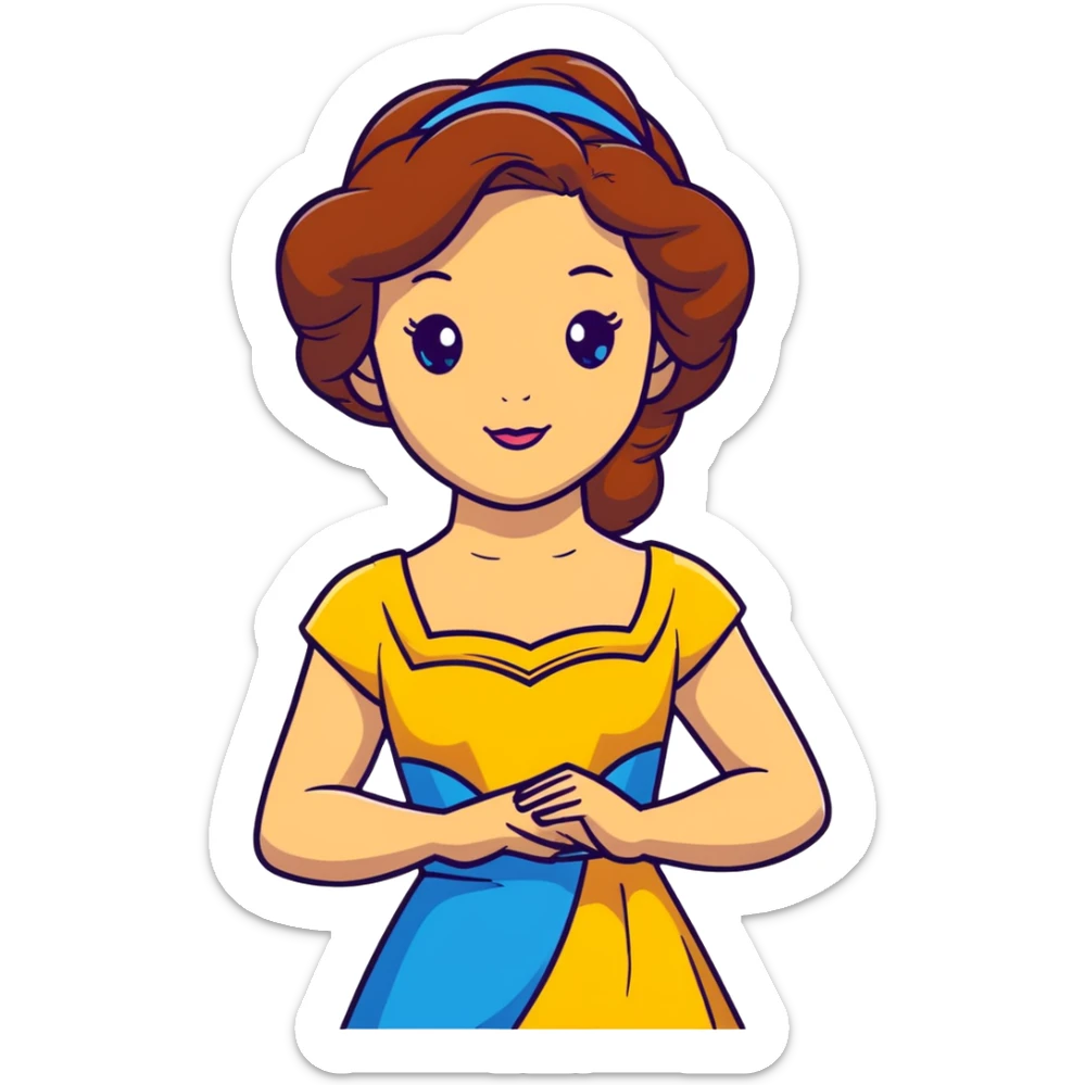 Disney Princess Belle from Beauty and the Beast with brown hair and face with freckles, yellow dress sticker