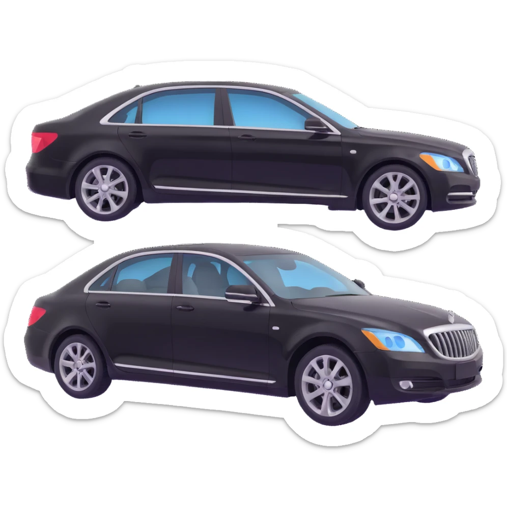 Place a clear plastic film beside the black luxury sedan, not touching the car, to show it is about to be applied, elegant 3D look sticker