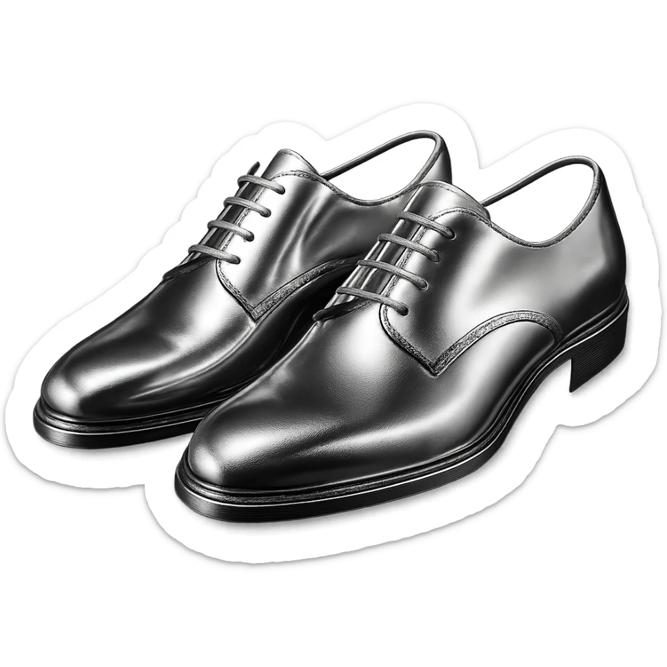 a pair of stylish shoes in chrome style, highly reflective, metallic look, simple background sticker
