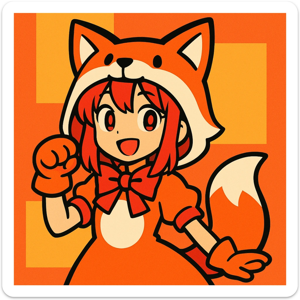 An anime girl with red hair in a fox costume sticker