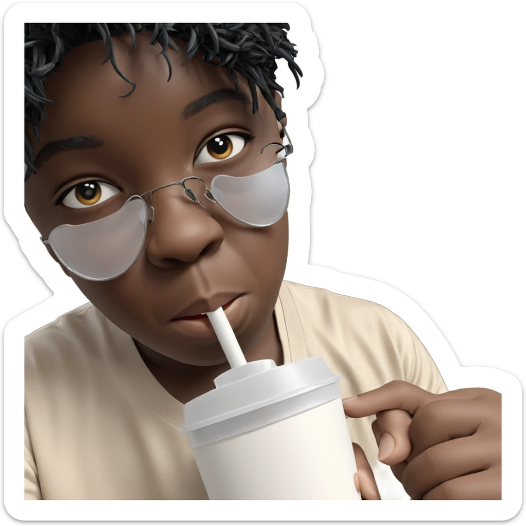 boy with cup and straw sticker