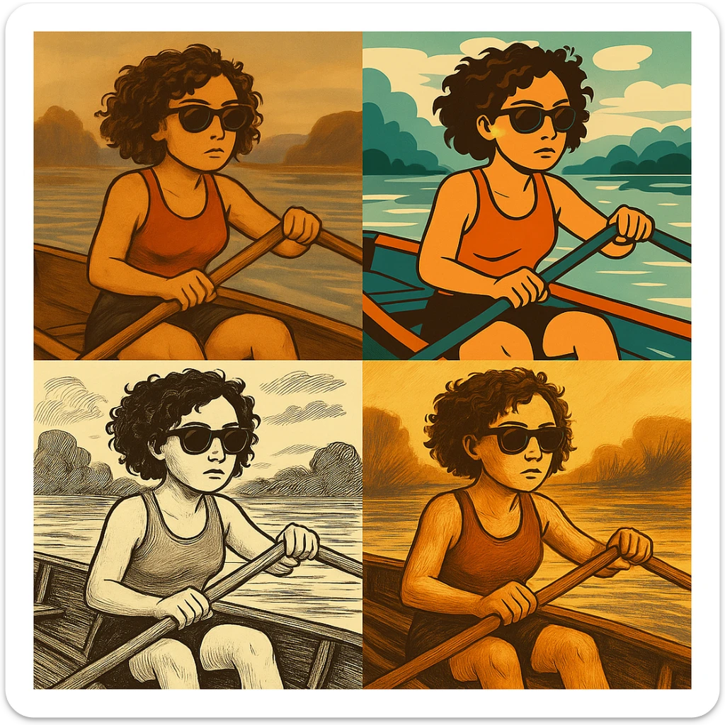 Kıvırcık saçlı, kürek çeken kızın güneş gözlüğü takmasını sağla sticker