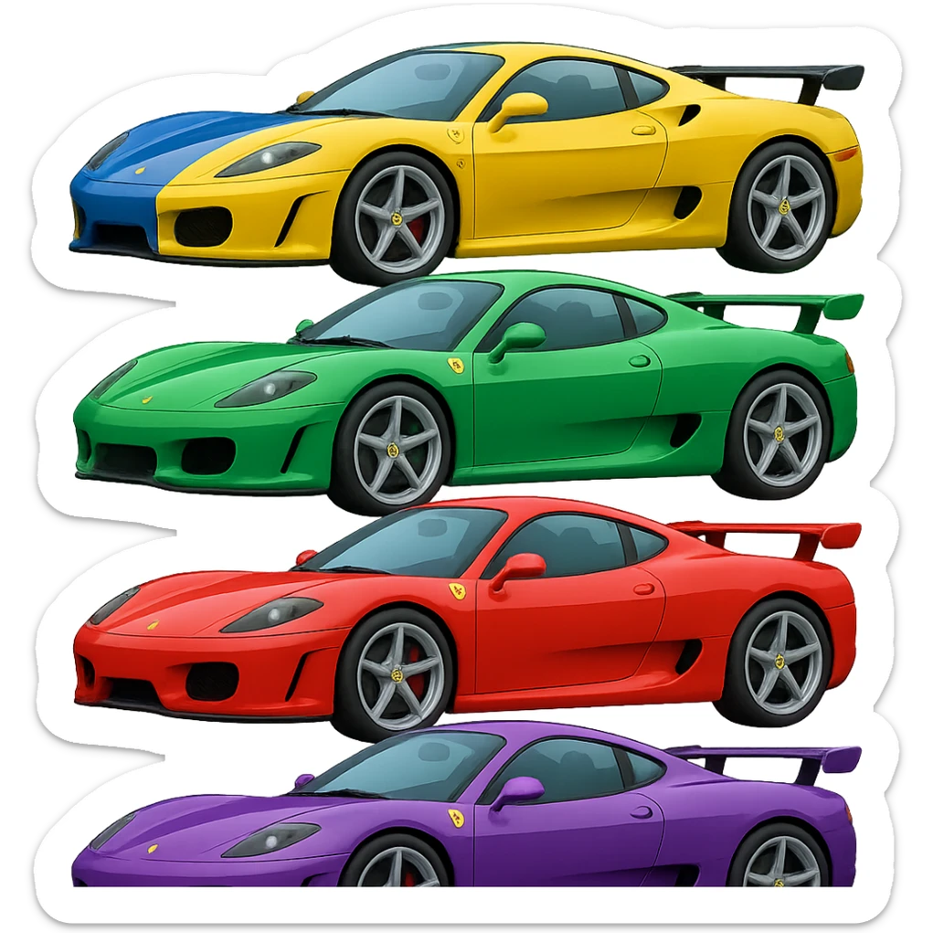 Add one more similar sport car to this image, so there are a total of four cars, detailed and stylized in 3D emoji style. Keep the 3D emoji style look and feel, no background. sticker