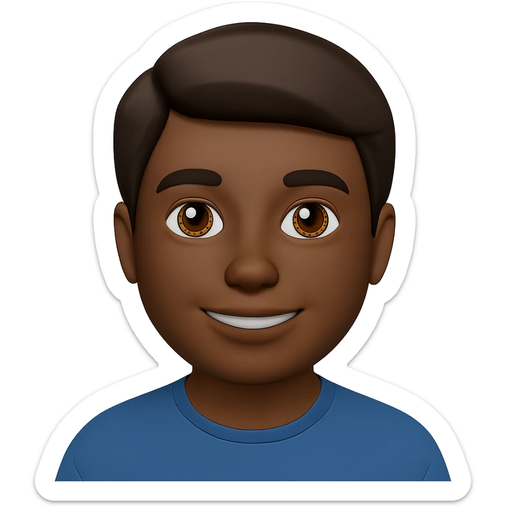 Edit the image to change the man's skin to brown and hair to brown. Keep the ultra realistic memoji style similar to apple emoji style. No background, transparent background. sticker