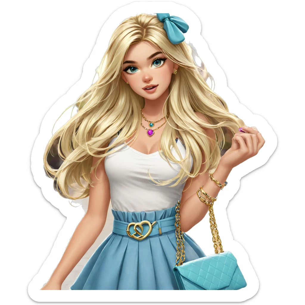 blonde girl outdoors with jewelry sticker