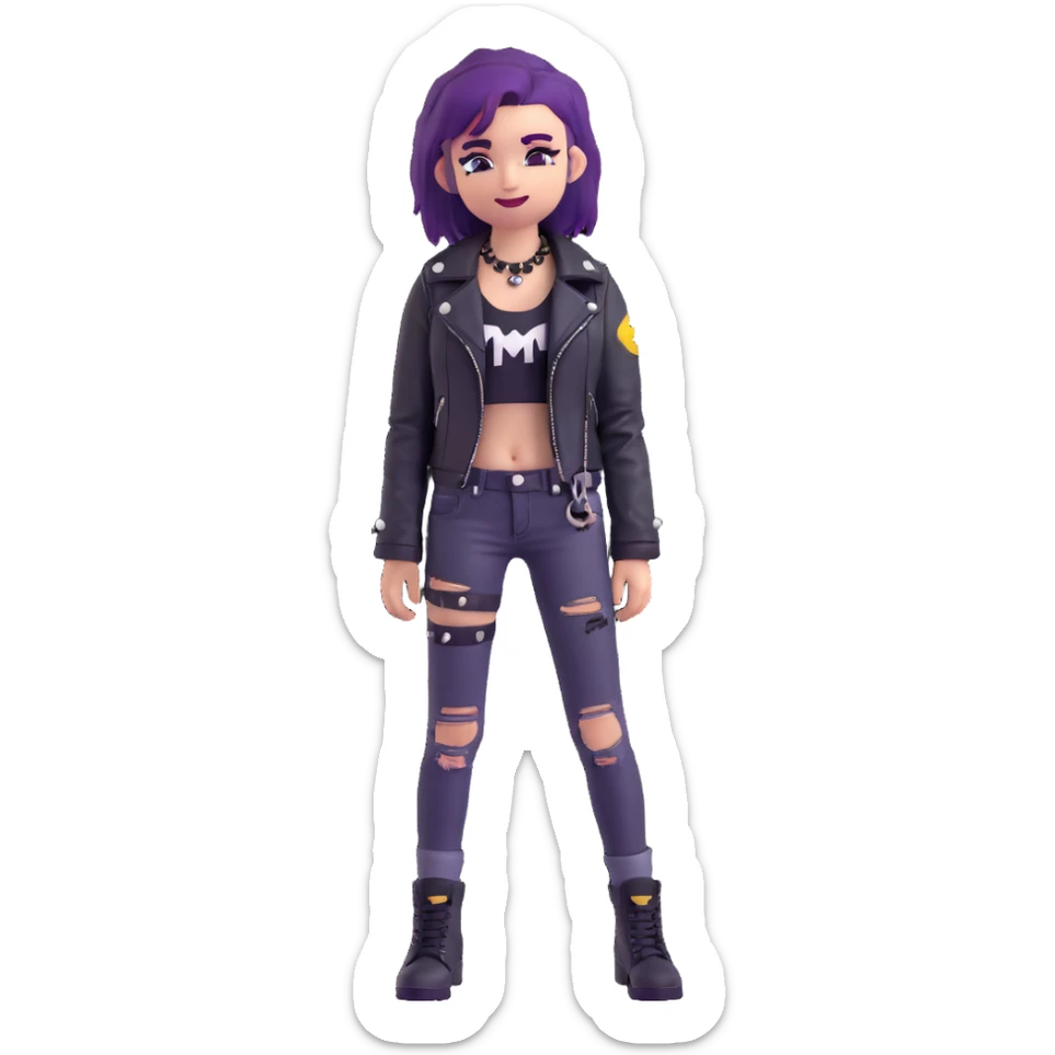 Change the punk rock girl's hair color to purple, keep all other details and the 3D emoji style the same sticker