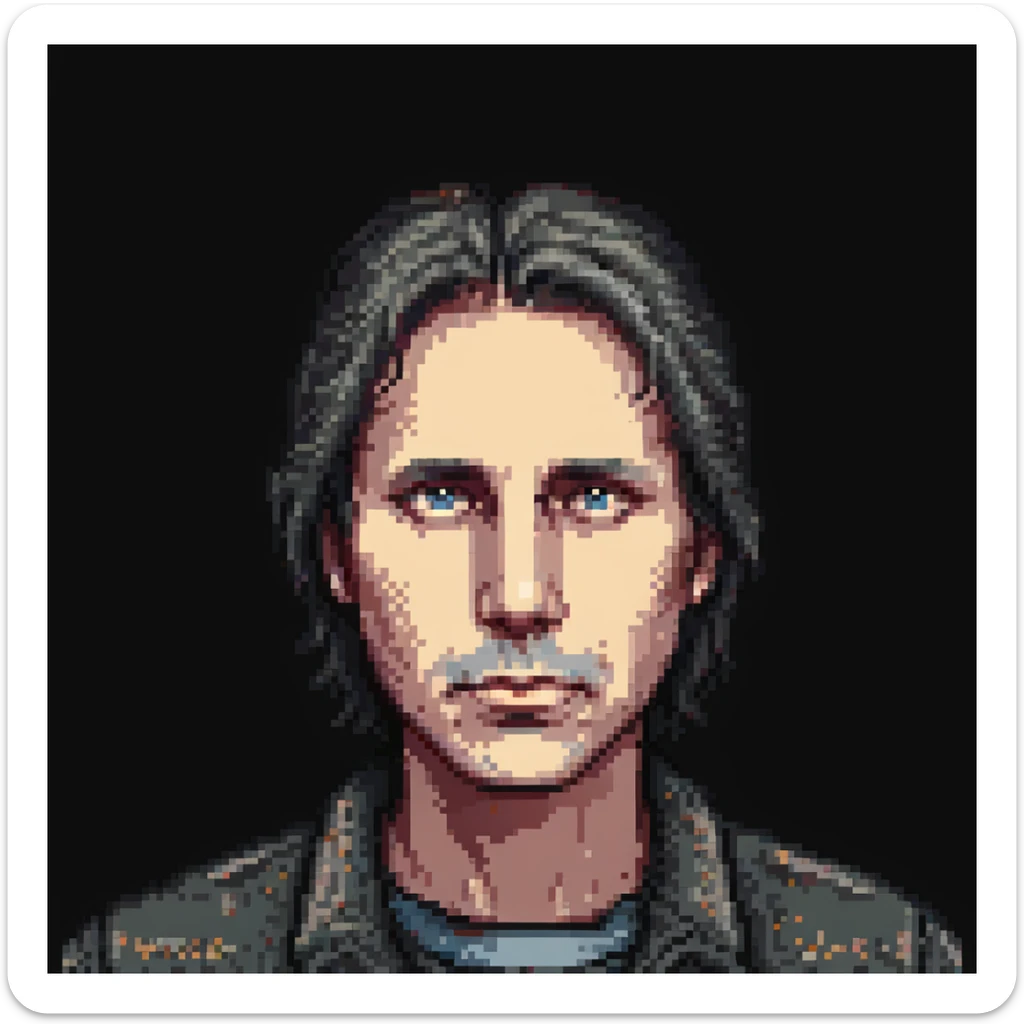 Pixel art portrait of John Doe, head and shoulders, retro video game style, neutral expression sticker