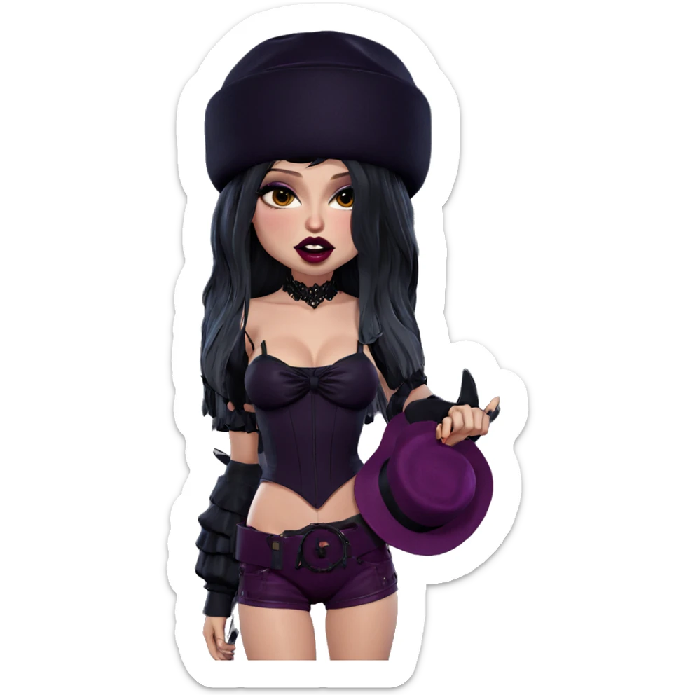 gothic girl with hat and makeup sticker