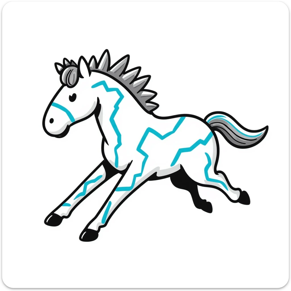 yellow fast electric horse made of electricity, bolts, visible yellow wires, lightning, blue electricity, dynamic pose sticker