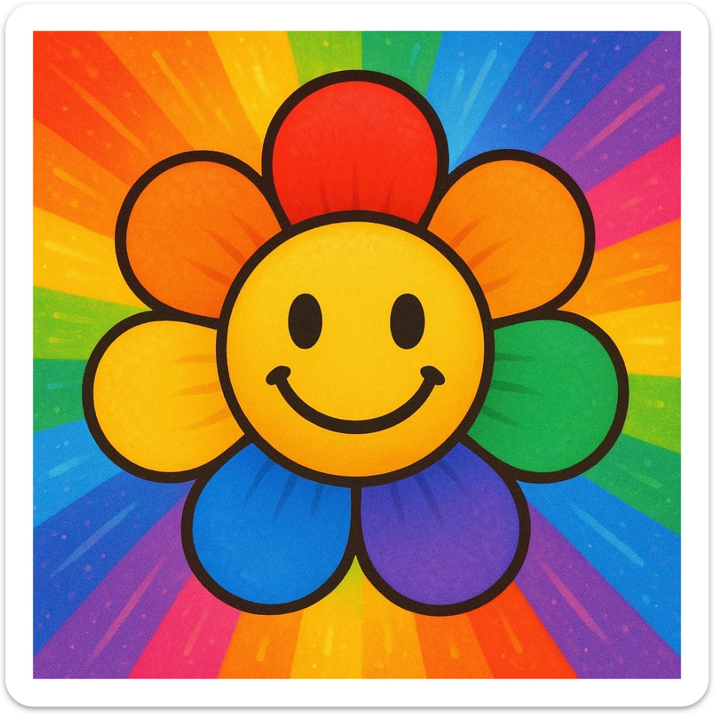 gay pride emoji, rainbow flower, cheerful and inclusive, colorful and bright sticker