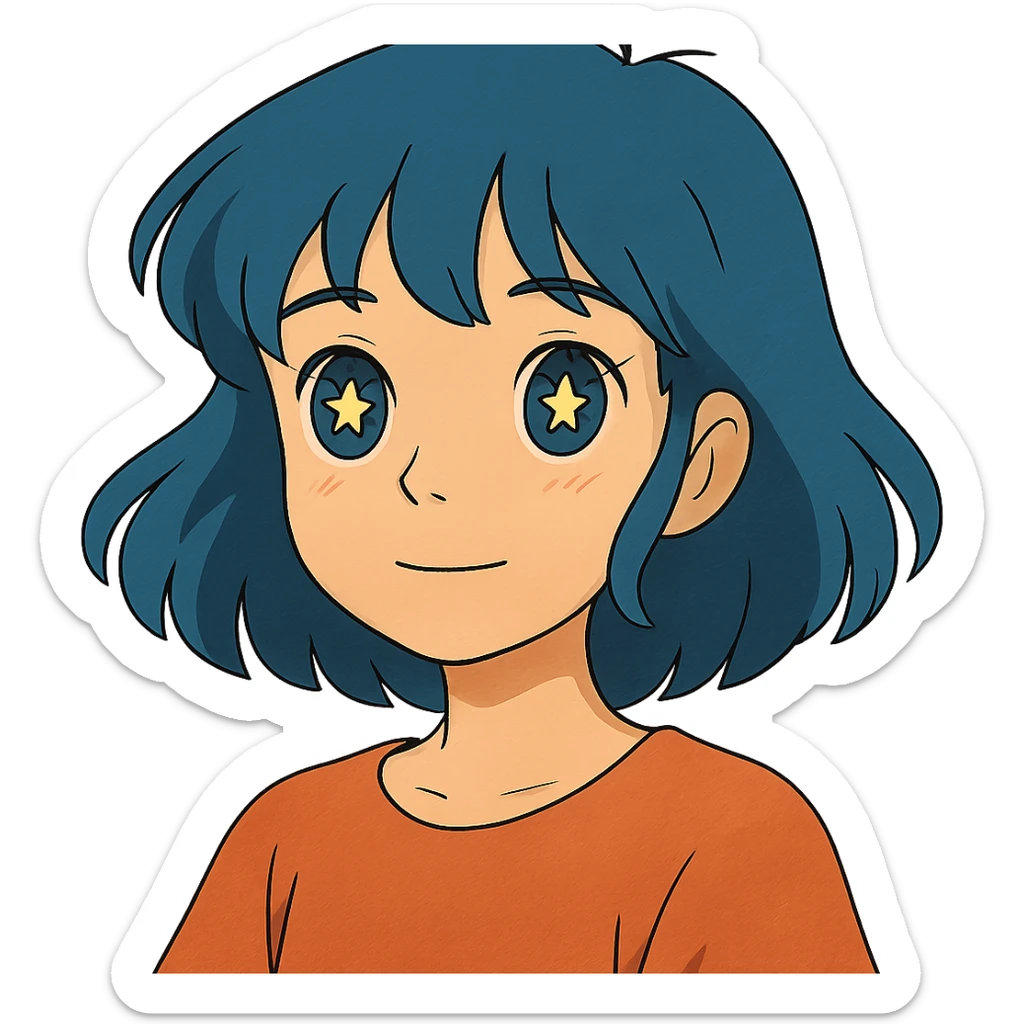 ghibli style girl with blue hair and stars in her eyes sticker