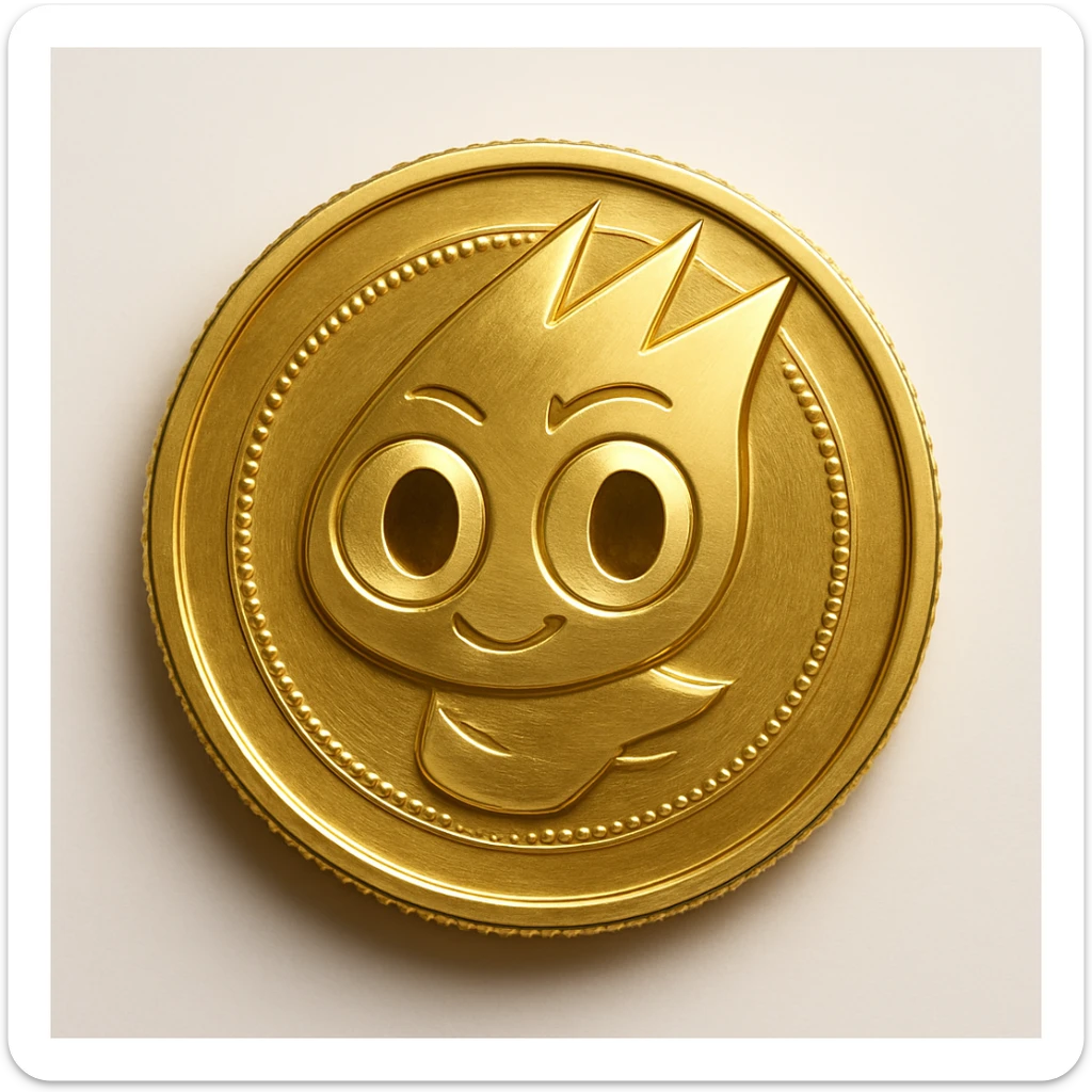 Design a flat gold coin with just the mascot's head in the center. The style should be minimal and modern flat illustration with a gold color scheme. No text or extra effects, focusing on simplicity and elegance. sticker