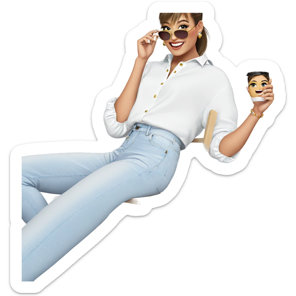 smiling girl with jewelry cup sticker
