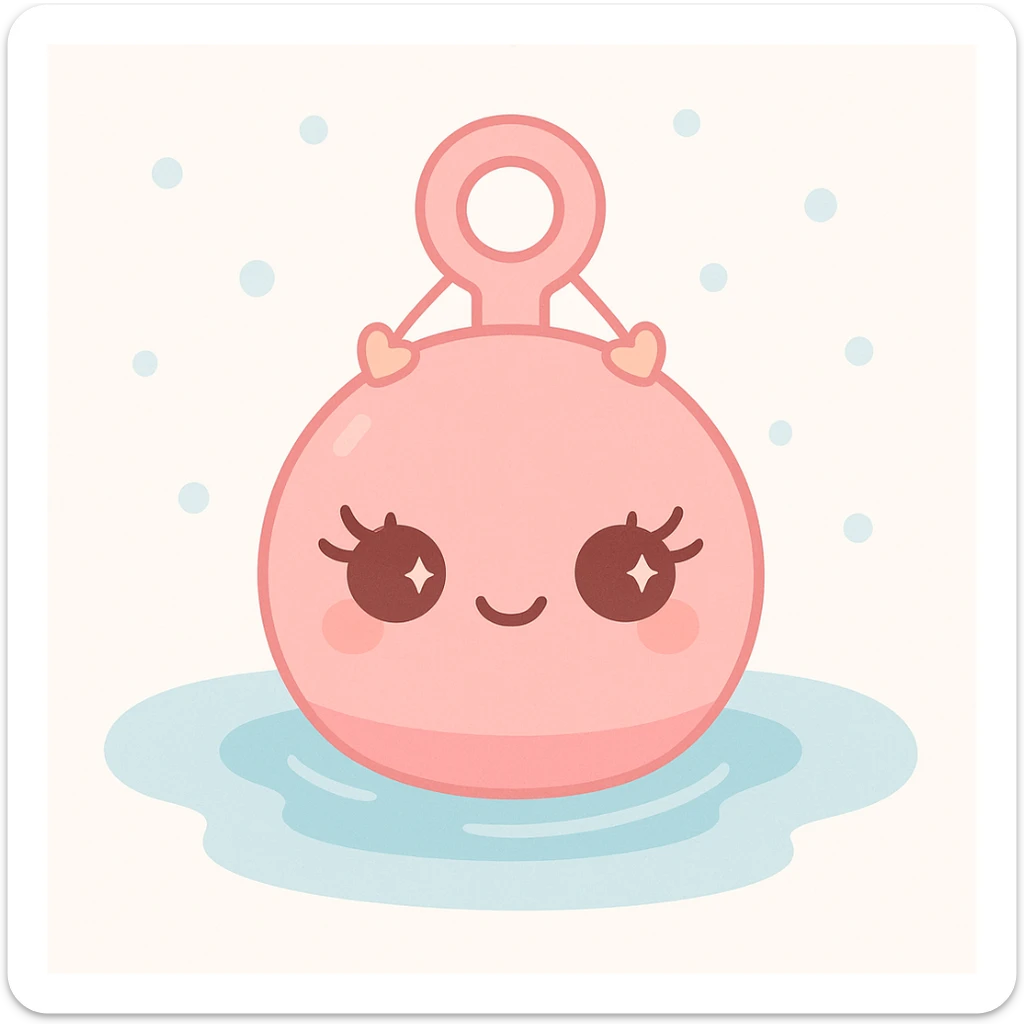 cute pink buoy with eyelashes and pendants, floating on blue water, girly vibe, adorable, soft colors sticker