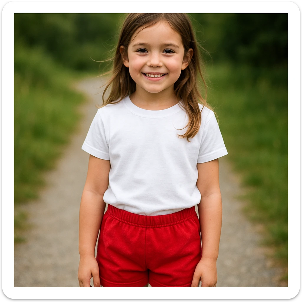 Make the girl's outfit red shorts and a white short-sleeved t-shirt sticker