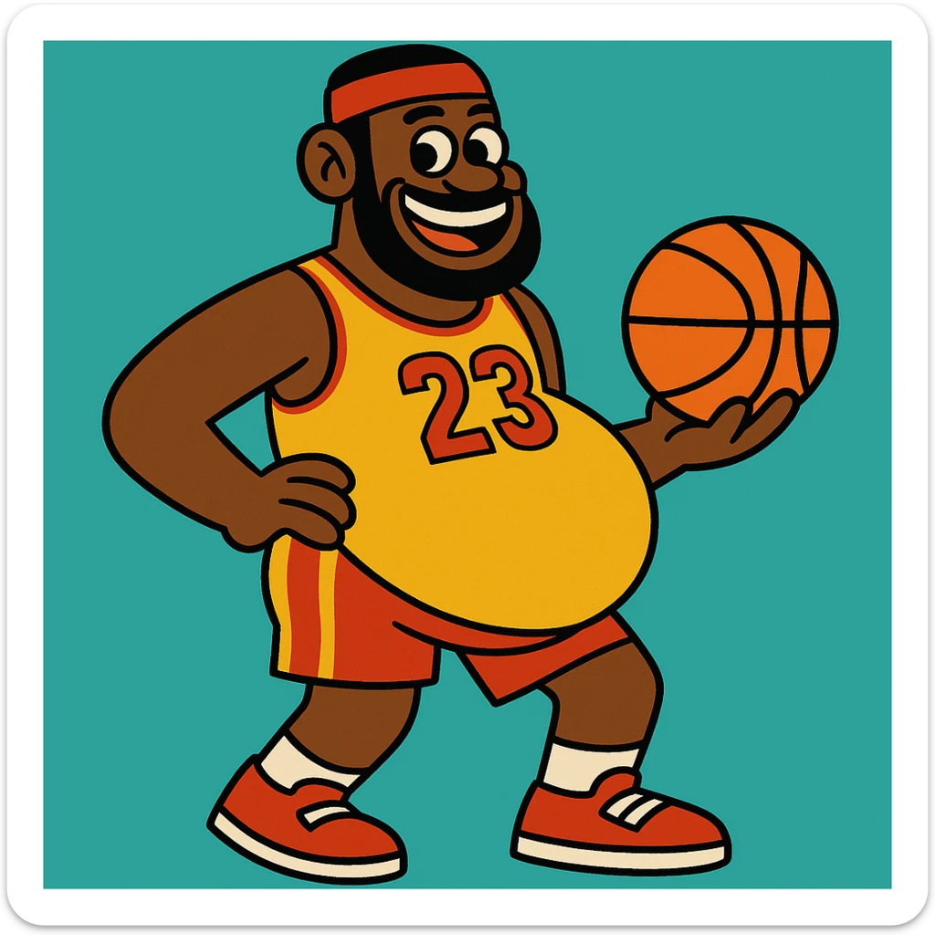 funny cartoon of a pregnant basketball player resembling LeBron James sticker