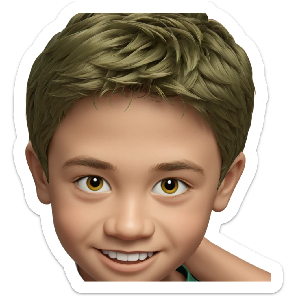 smiling boy in green shirt sticker