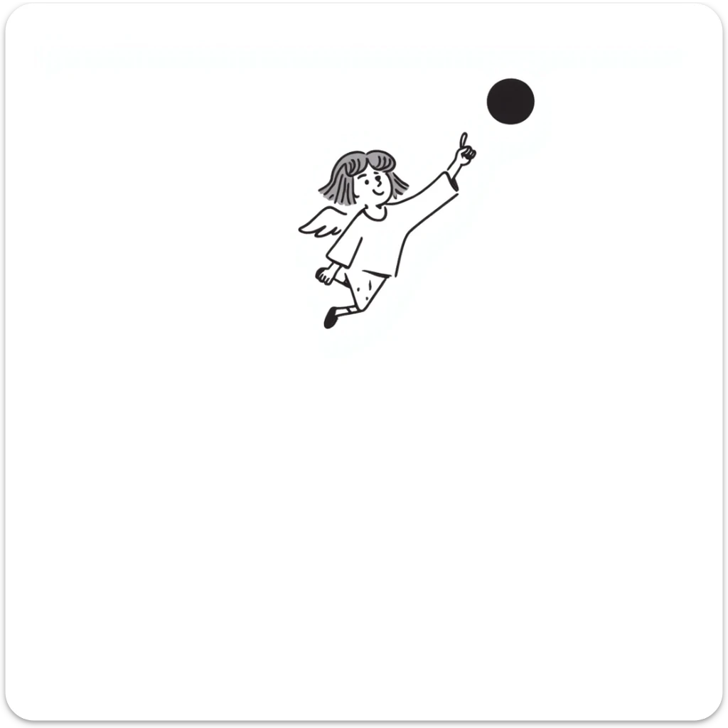 girl with light brown shoulder-length hair and white wings joyfully pointing to the sky sticker