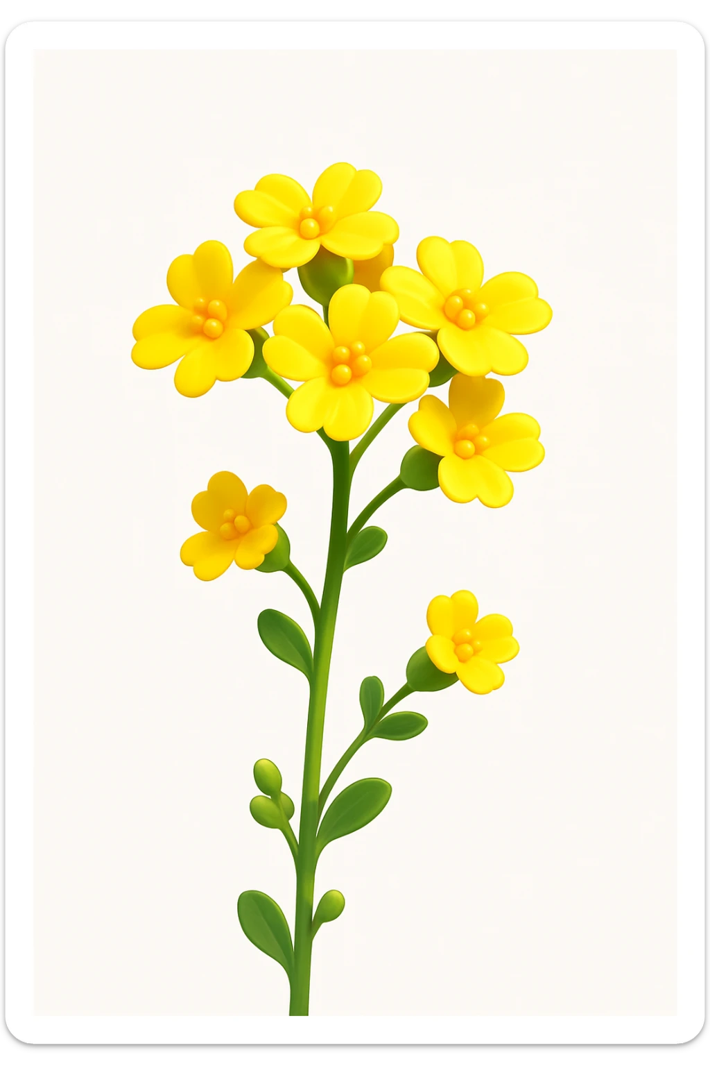 Redraw this photo of yellow wildflowers in a modern 3D iOS style with volume, expressive light and shadow, and a clean background. Maintain the natural beauty and detail of the flowers while emphasizing the 3D effect and lighting to create a vivid and contemporary look. sticker
