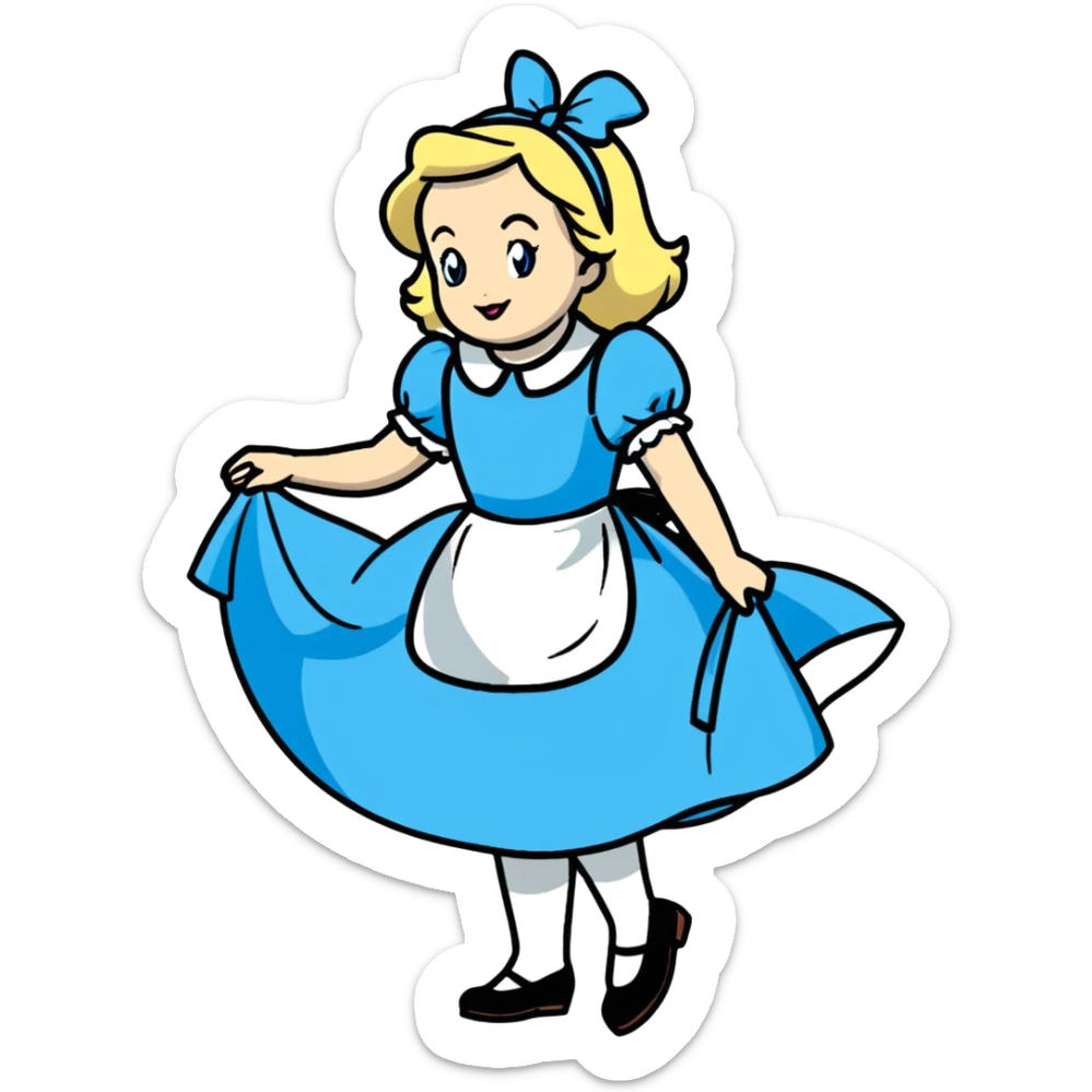 Disney's animated Alice in Wonderland performing a curtsey in her blue dress with white apron sticker