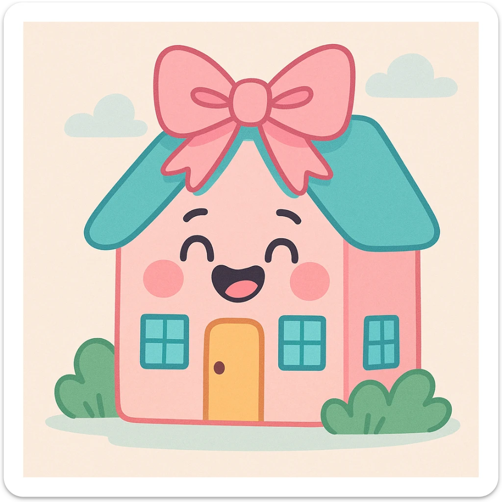 a pastel house with a bow on the roof, soft and whimsical, gentle colors sticker