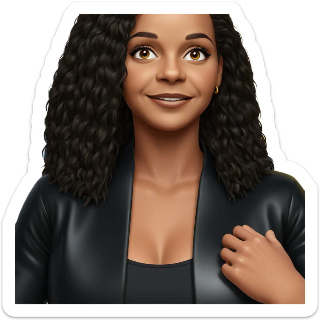 smiling girl in black jacket sticker