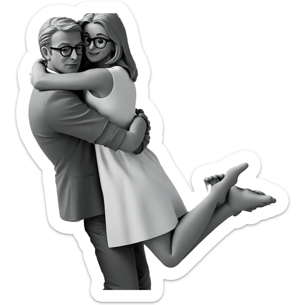 couple in monochrome embrace sticker