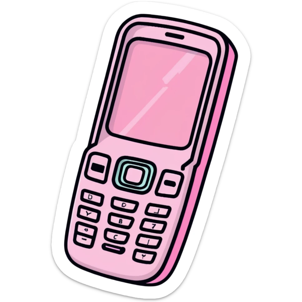Pink Y2K flip phone with glittery metallic finish and cyber aesthetic sticker