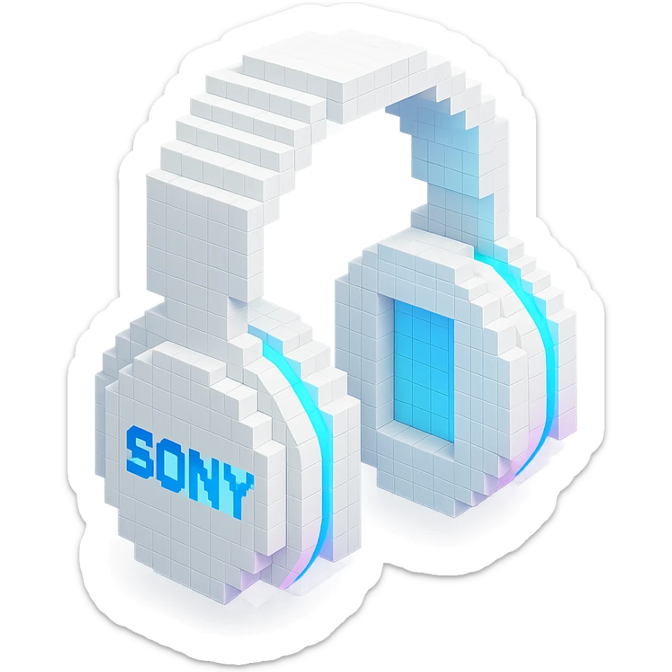 white Sony headphones with glowing accents sticker
