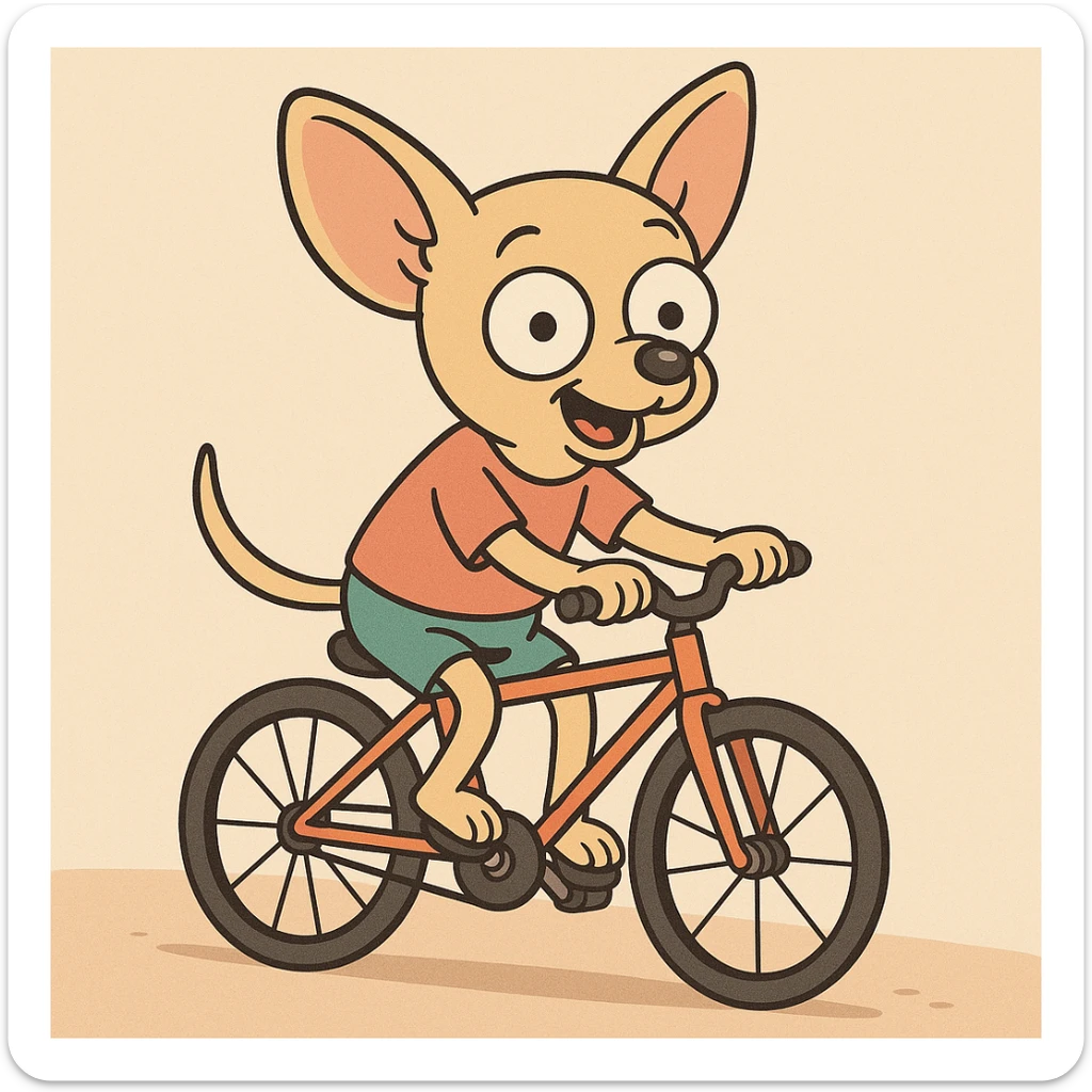 a cute chihuahua cycling, cartoon style sticker