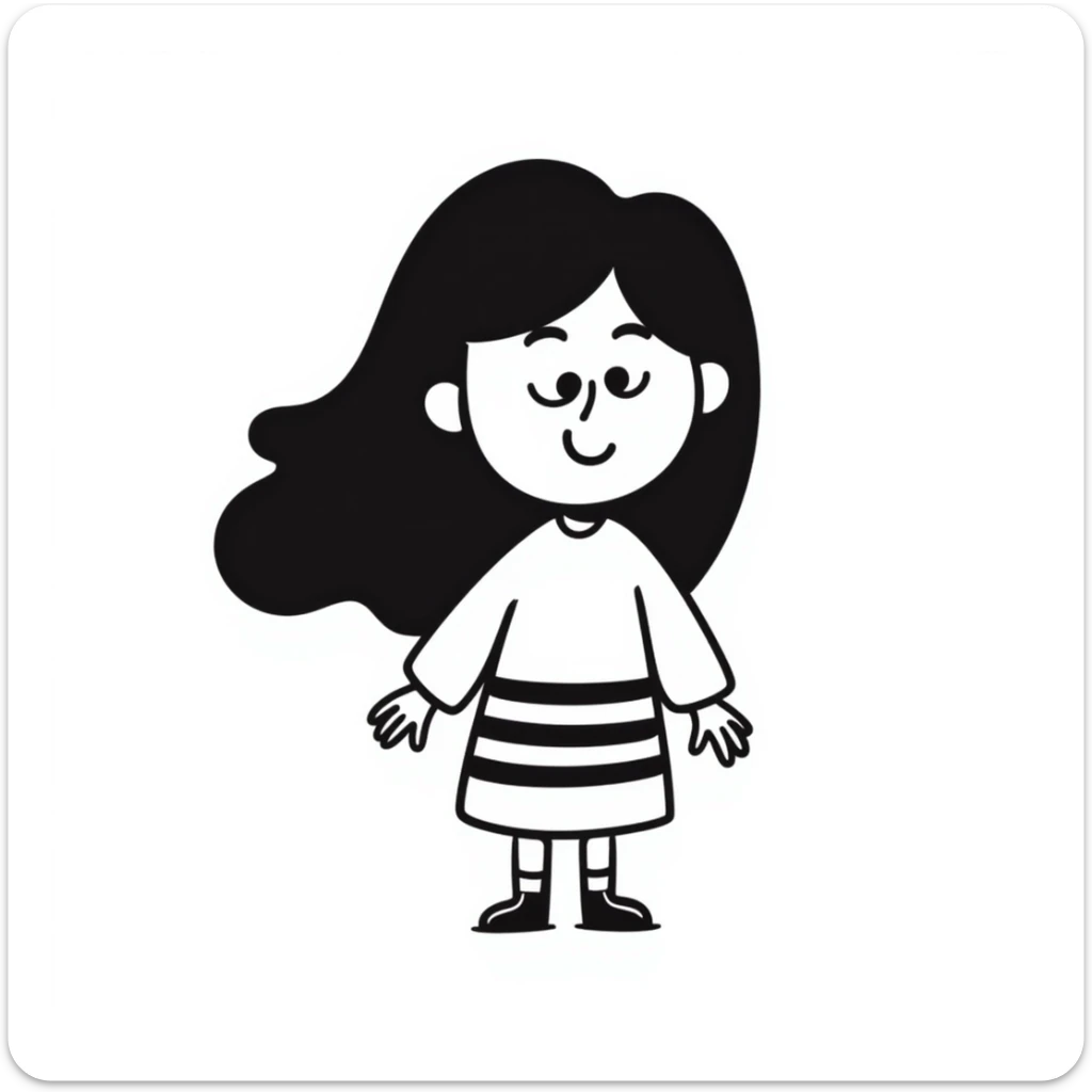 A cute hand-drawn girl named Elma with long hair and a friendly smile sticker