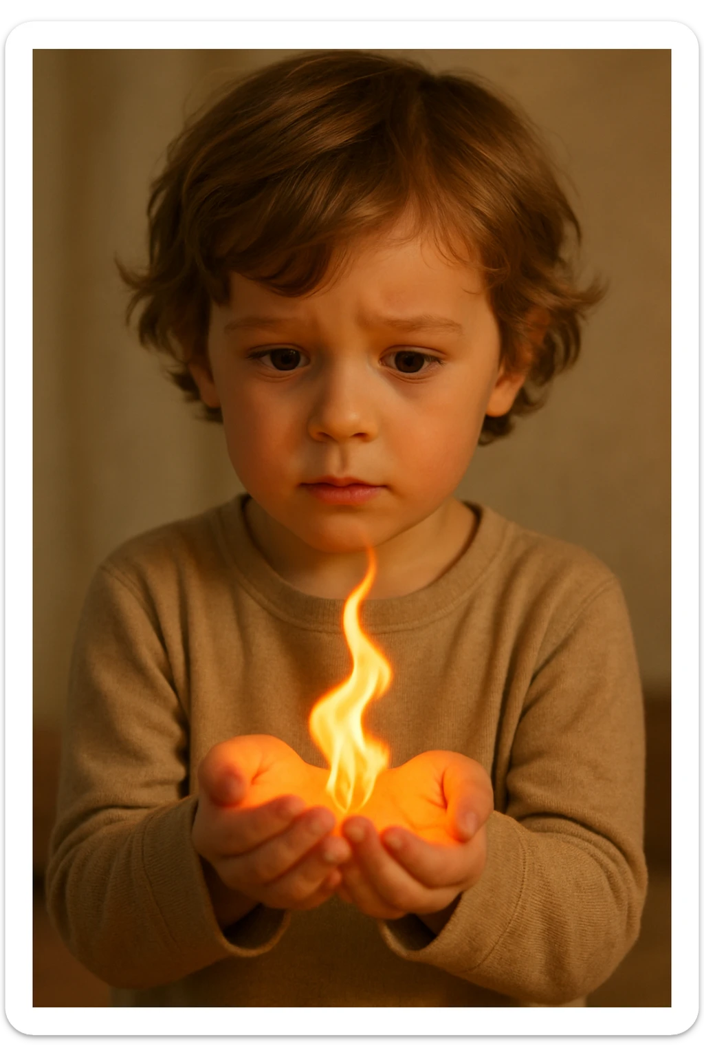 a child holding a fire sticker