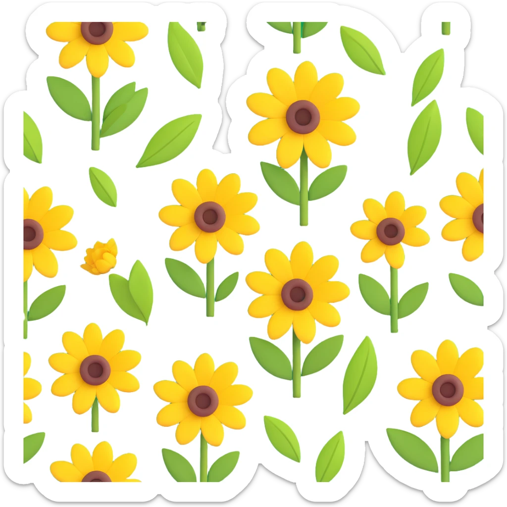 3D iOS-style realistic rendering of yellow flowers with green leaves, modern clean slightly glossy look, suitable for iOS app icon or illustration sticker